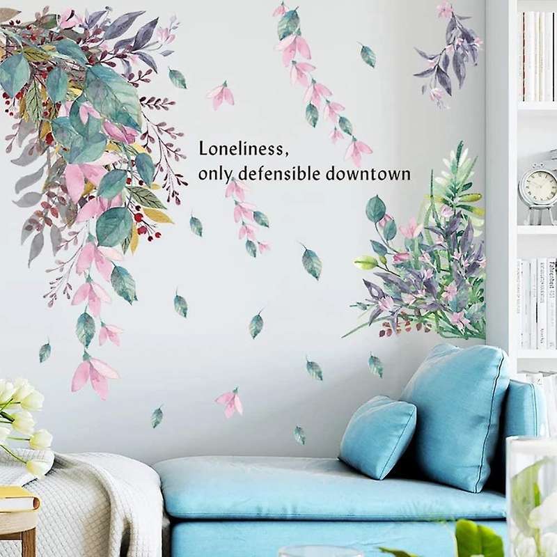 Watercolor Wall Decals Murals Wall Stickers Kids Plant Blossom Flowers Stickers Wall Deco for Bedro