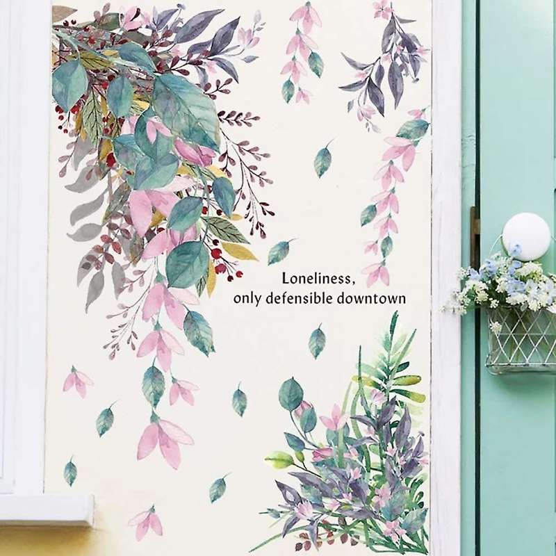 Watercolor Wall Decals Murals Wall Stickers Kids Plant Blossom Flowers Stickers Wall Deco for Bedro