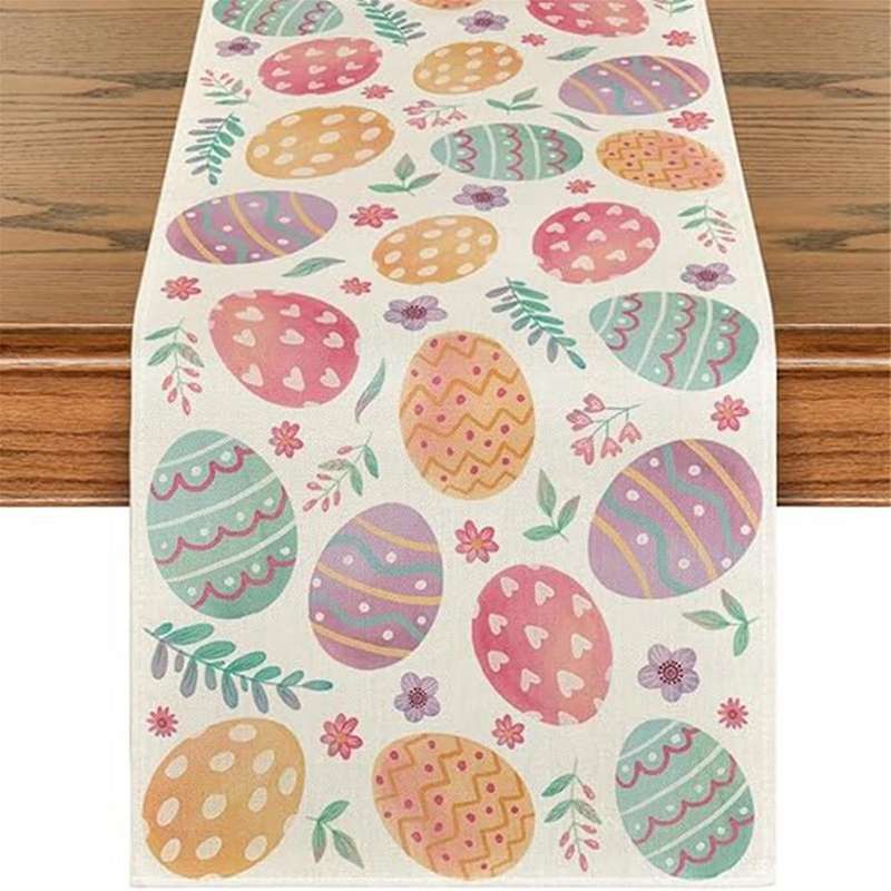 Watercolour Easter Eggs Table Runner, Seasonal Spring Kitchen Dining Table Decoration for Home Party