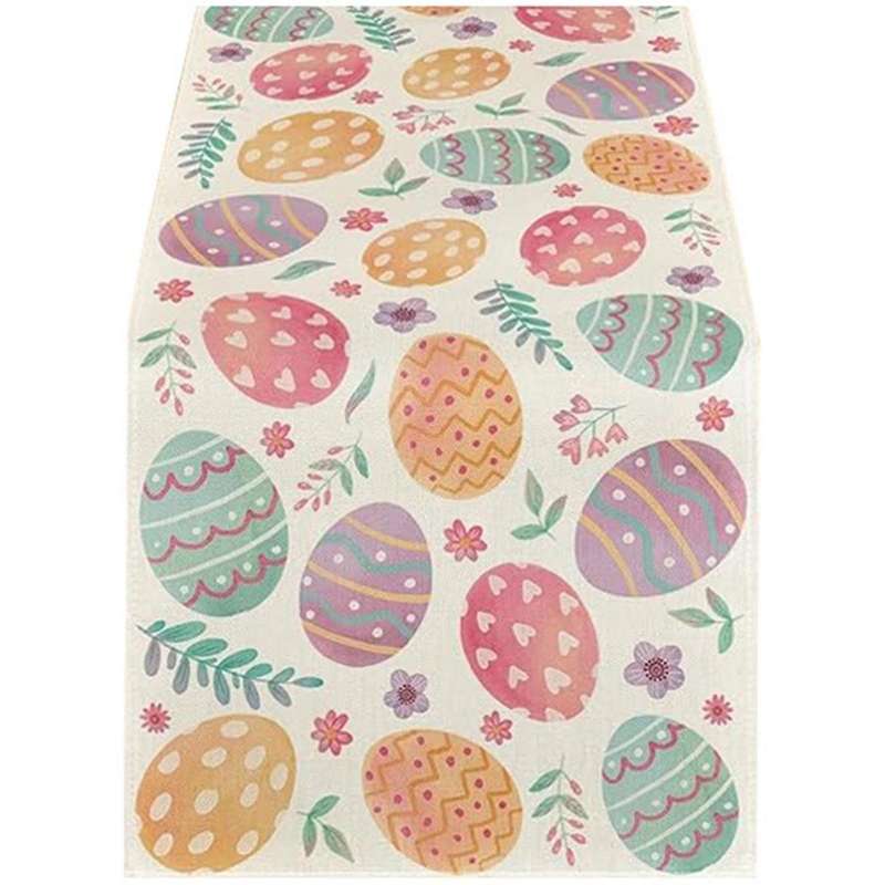 Watercolour Easter Eggs Table Runner, Seasonal Spring Kitchen Dining Table Decoration for Home Party