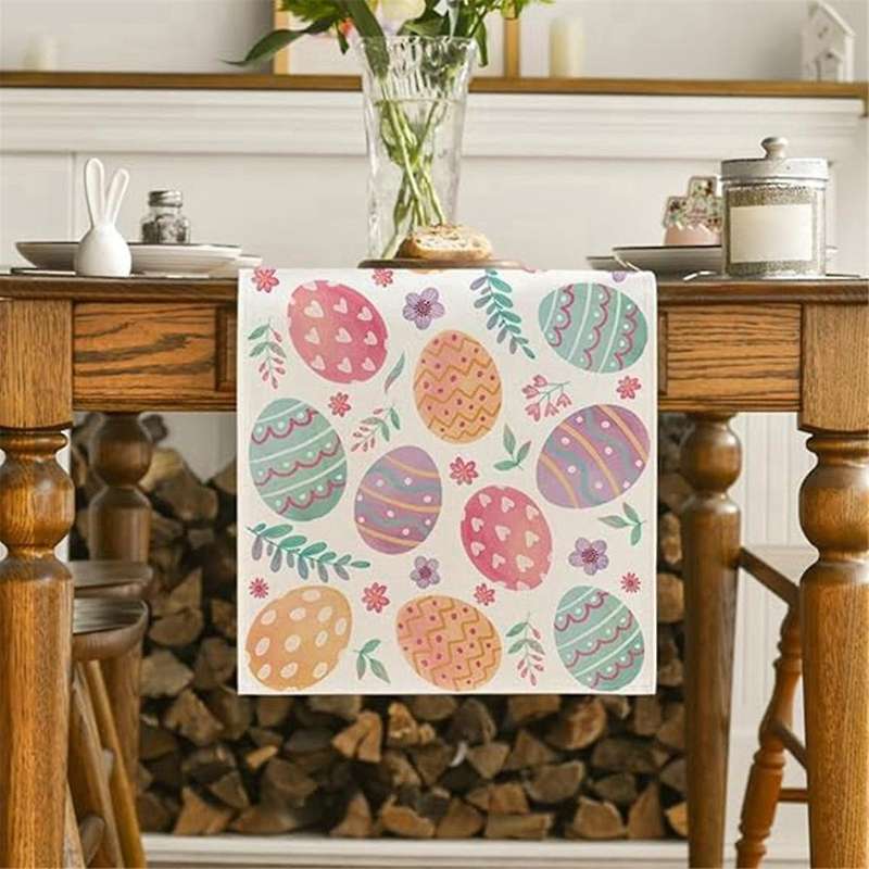 Watercolour Easter Eggs Table Runner, Seasonal Spring Kitchen Dining Table Decoration for Home Party
