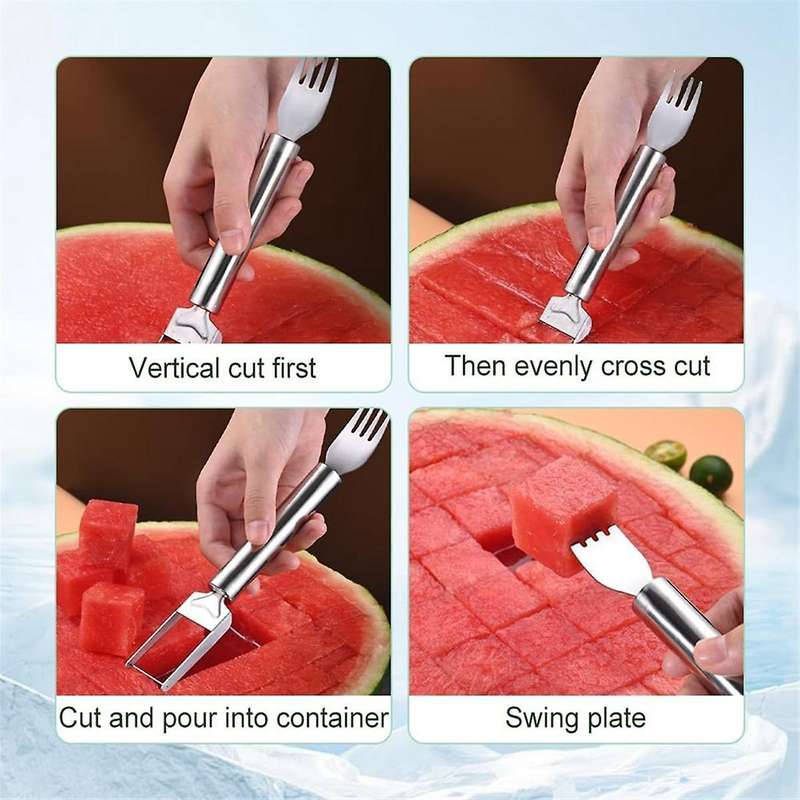 Watermelon Slicer Cutter,2-In-1 Stainless Steel Fruit Cutter Watermelon Fork Camping Kitchen Gadgets