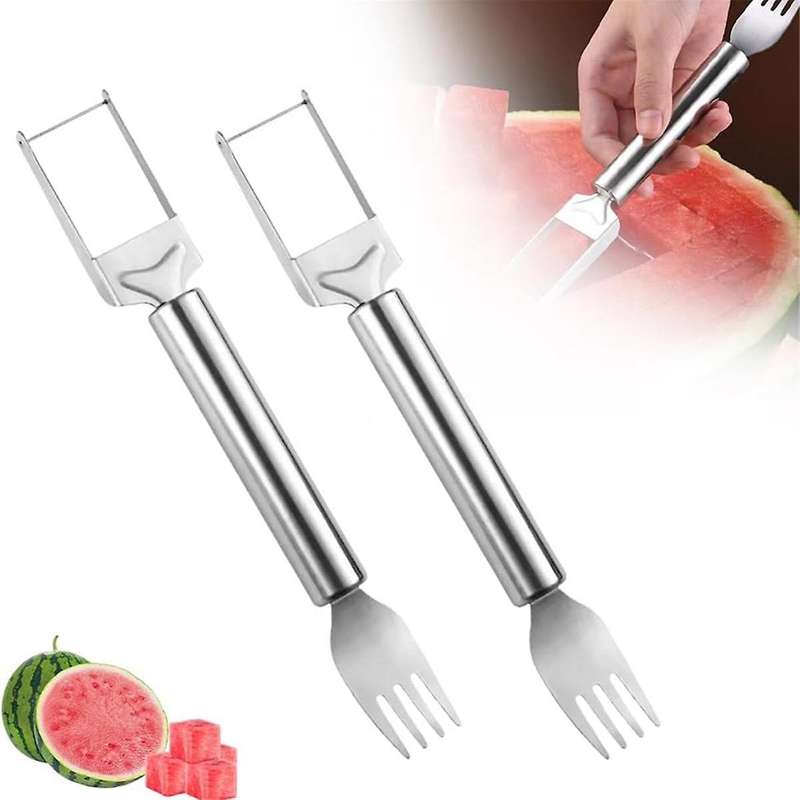 Watermelon Slicer Cutter,2-In-1 Stainless Steel Fruit Cutter Watermelon Fork Camping Kitchen Gadgets