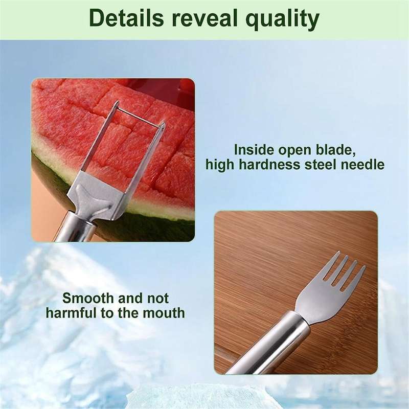 Watermelon Slicer Cutter,2-In-1 Stainless Steel Fruit Cutter Watermelon Fork Camping Kitchen Gadgets