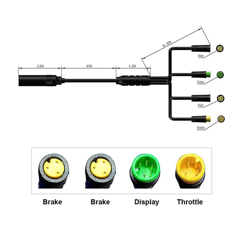 Waterproof 1T4 -Bus Cable Harness for BBS01 BBS02 Mid Motor Display Brake Lever Thumb Throttle Conne