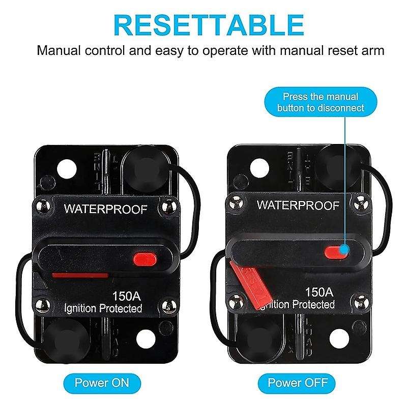 Waterproof Circuit Breaker,with Manual Reset,12v-48v Dc,150a,for Car Trolling Motors Boat Power