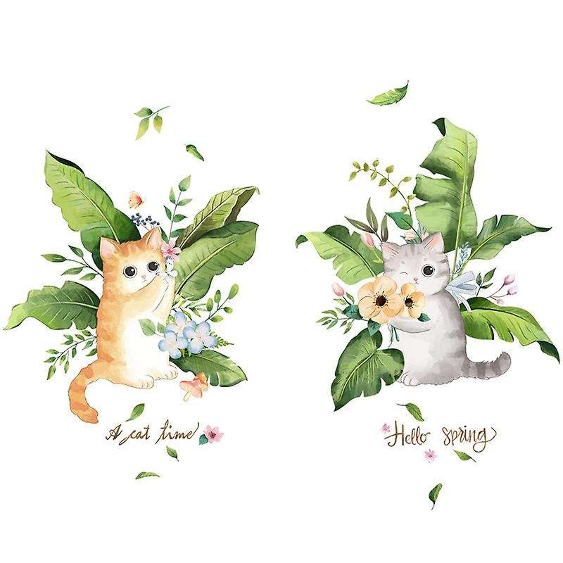 Waterproof Cartoon Cat Animal Wall Stickers for Kids Room Bathroom Bedroom Wall Decals Removable Mu