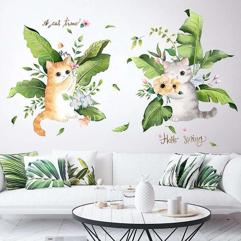 Waterproof Cartoon Cat Animal Wall Stickers for Kids Room Bathroom Bedroom Wall Decals Removable Mu