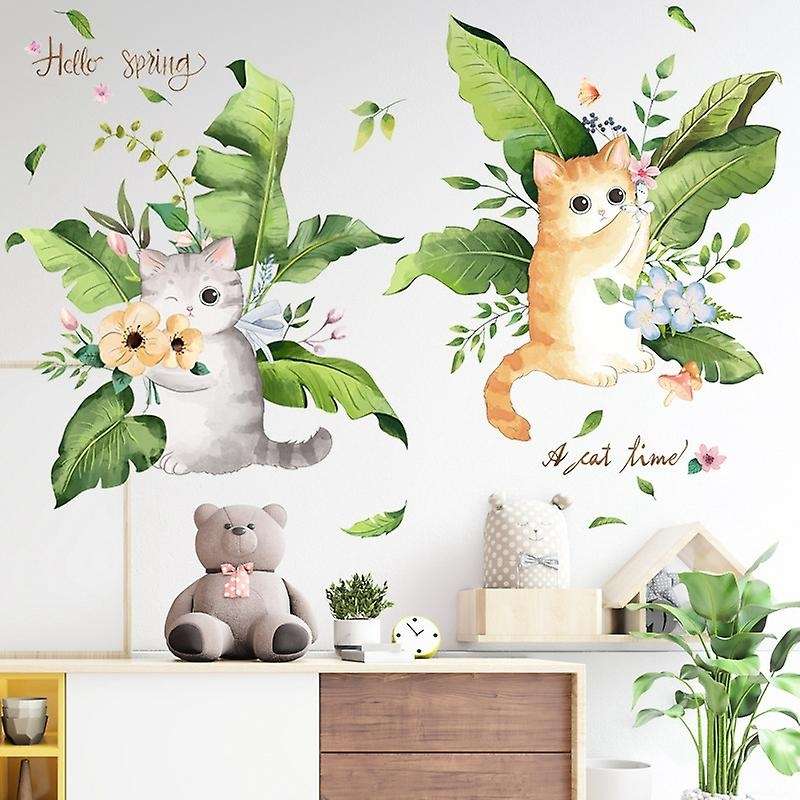 Waterproof Cartoon Cat Animal Wall Stickers for Kids Room Bathroom Bedroom Wall Decals Removable Mu