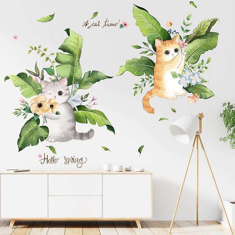 Waterproof Cartoon Cat Animal Wall Stickers for Kids Room Bathroom Bedroom Wall Decals Removable Mu