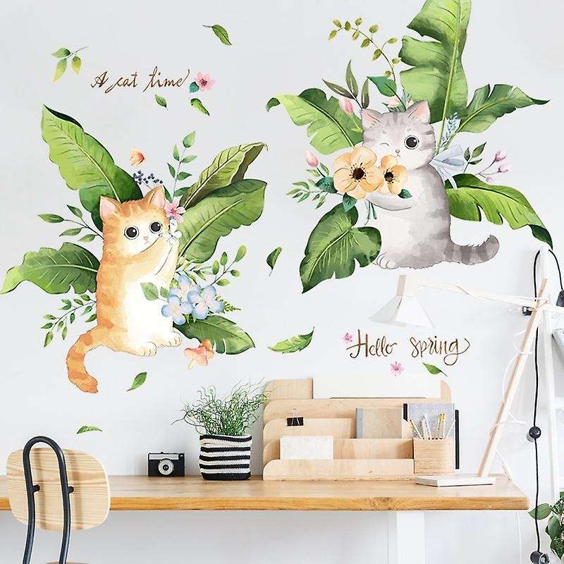 Waterproof Cartoon Cat Animal Wall Stickers for Kids Room Bathroom Bedroom Wall Decals Removable Mu
