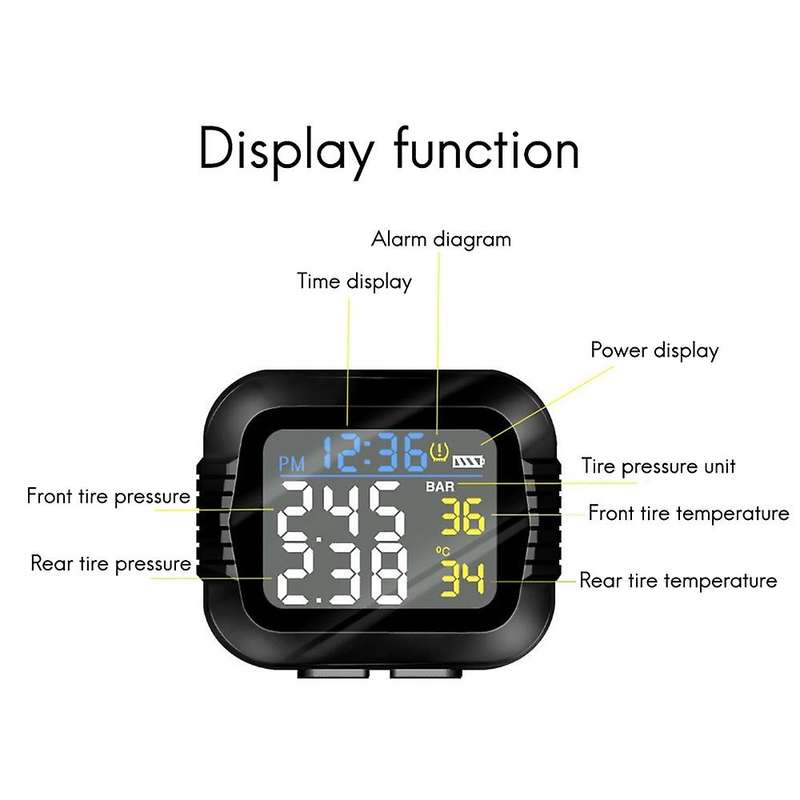 Waterproof Motorcycle Real Time Tire Pressure Monitoring System External Sensor Wireless Lcd Displa