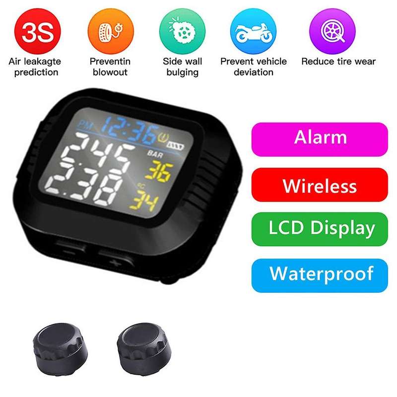 Waterproof Motorcycle Real Time Tire Pressure Monitoring System External Sensor Wireless Lcd Displa