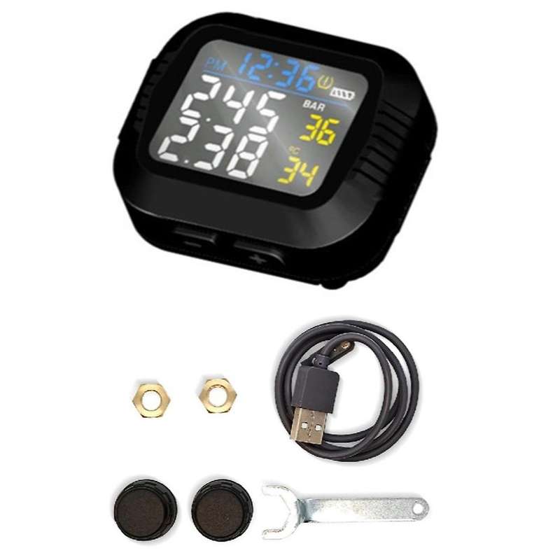 Waterproof Motorcycle Real Time Tire Pressure Monitoring System External Sensor Wireless Lcd Displa