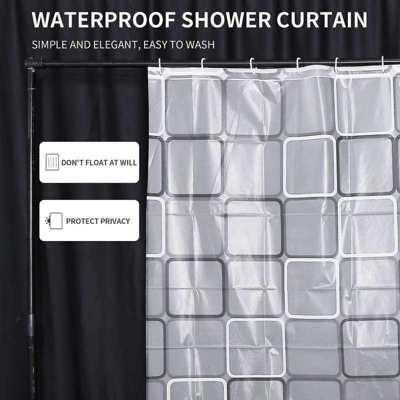 Waterproof Shower Curtain with 12 Hooks for Bathroom Toilet
