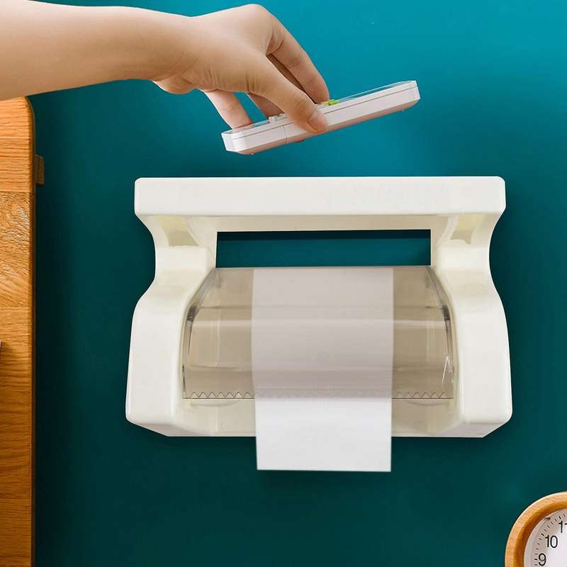 Waterproof Toilet Paper Holder Tissue Roll Stand Box with Shelf Rack Bathroom