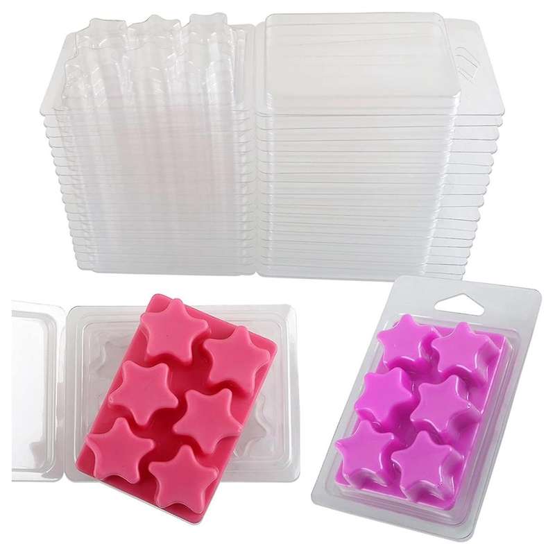 Wax Melt Containers-6 Cavity Clear Empty Plastic Wax Melt -50 Packs Pentacle Shape Clamshells for Ta