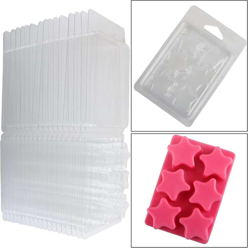 Wax Melt Containers-6 Cavity Clear Empty Plastic Wax Melt -50 Packs Pentacle Shape Clamshells for Ta