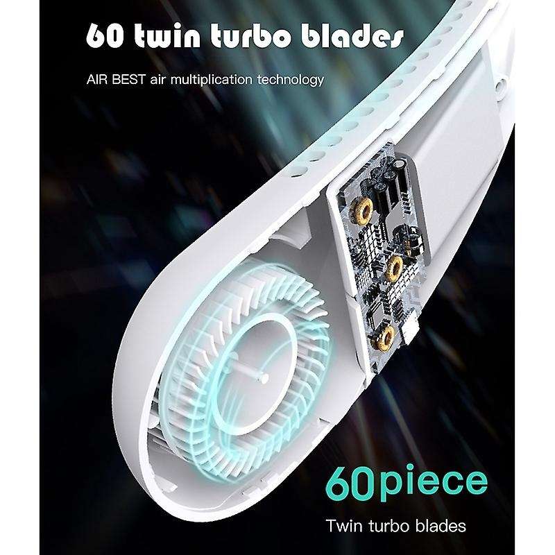 Wearable Halter Fan Mini Hanging Neck Fan USB Rechargeable Cover Halter Sports Fan Air Cooler ,White
