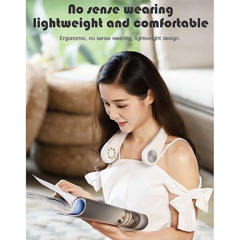 Wearable Halter Fan Mini Hanging Neck Fan USB Rechargeable Cover Halter Sports Fan Air Cooler ,White