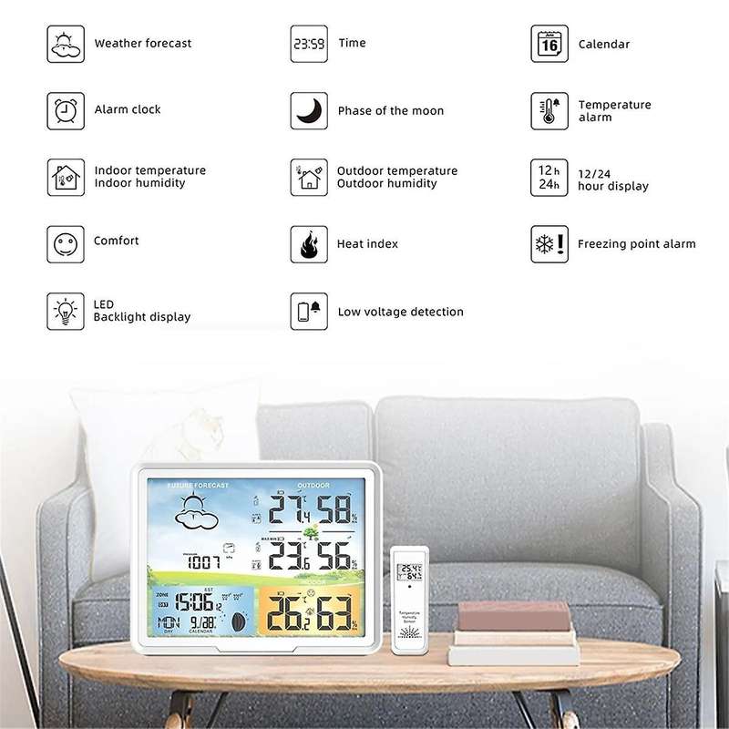 Weather Station Clocks Wireless Digital Thermometer Hygrometer Forecast Calendars Moon Phase Snooze