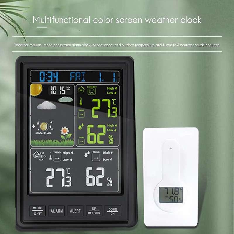 Weather Station Clocks Wireless Indoor Outdoor Thermometer Table Clock with Temperature and Humidity