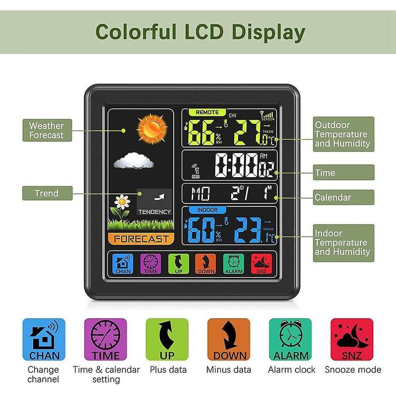 Weather Stations Thermometer Hygrometer Sensor Digital Monitor Full Touchscreen Wireless Weather Clo