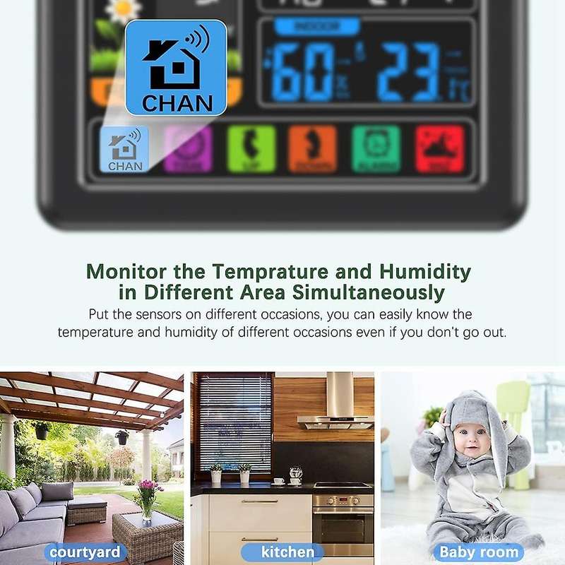 Weather Stations Thermometer Hygrometer Sensor Digital Monitor Full Touchscreen Wireless Weather Clo