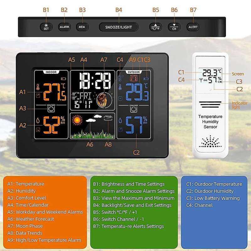 Weather Station, Wireless Weather Station Indoor Outdoor Thermometer Temperature and Humidity Weathe