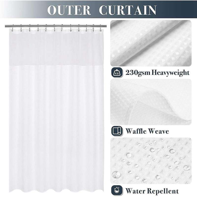 Weave Shower Curtain with Snap-in Fabric Liner Set, 12 Hooks Included, Waterproof and Washable 72x72