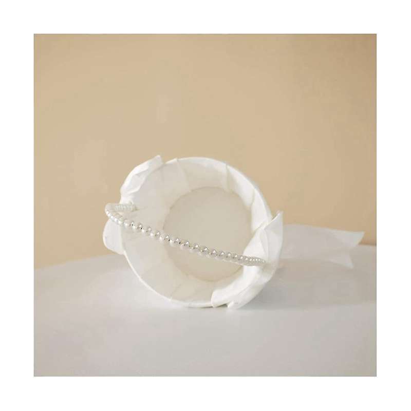 Wedding Flower Girl Basket with Cute Pearl Handle Bowknot Satin Flower Baskets for Wedding Ceremony