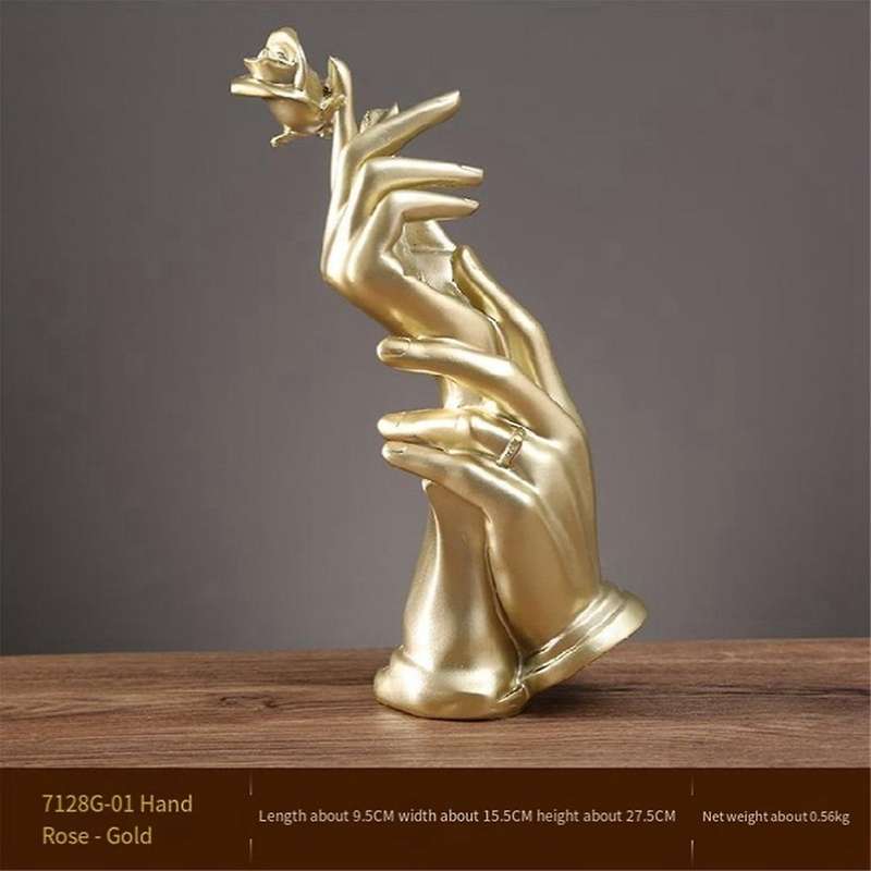 -wedding Valentines Day Gift Fashion-home Decor Resin Hands Hold Flower Statue Hands with Rose Sculp