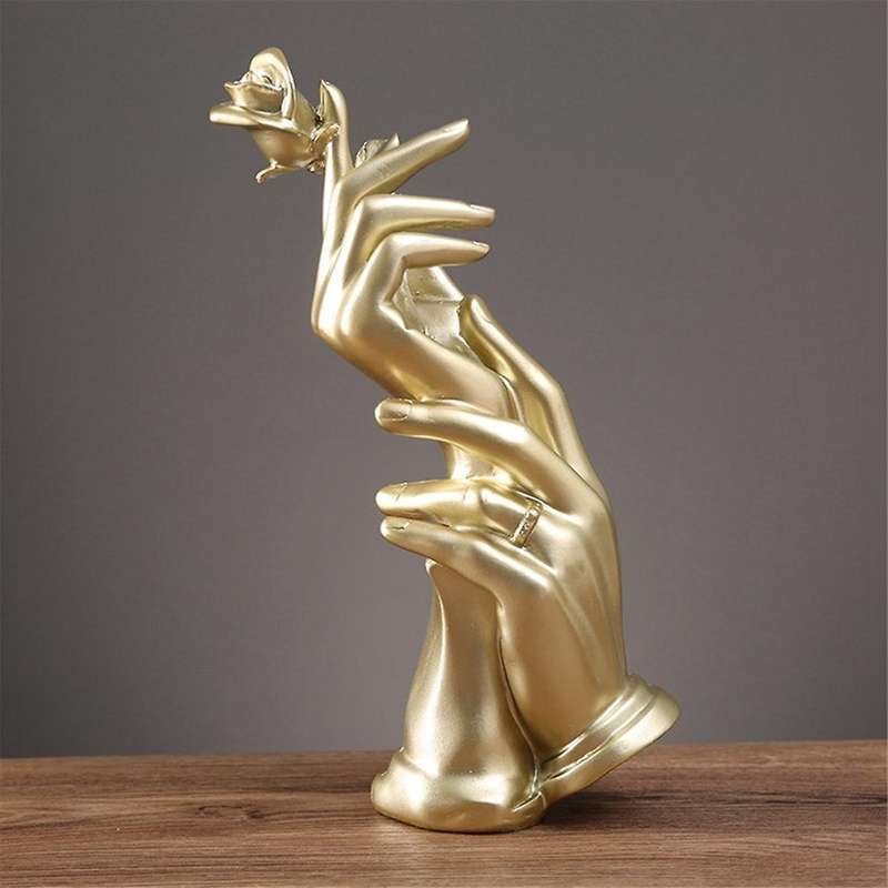 -wedding Valentines Day Gift Fashion-home Decor Resin Hands Hold Flower Statue Hands with Rose Sculp
