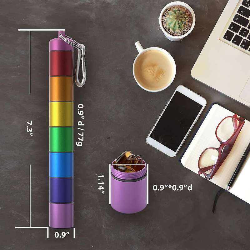 -Weekly Pill Box-Metal Pill Box 7 Day Waterproof-Travel Pill Case - Stackable Pill Container 2 Pack