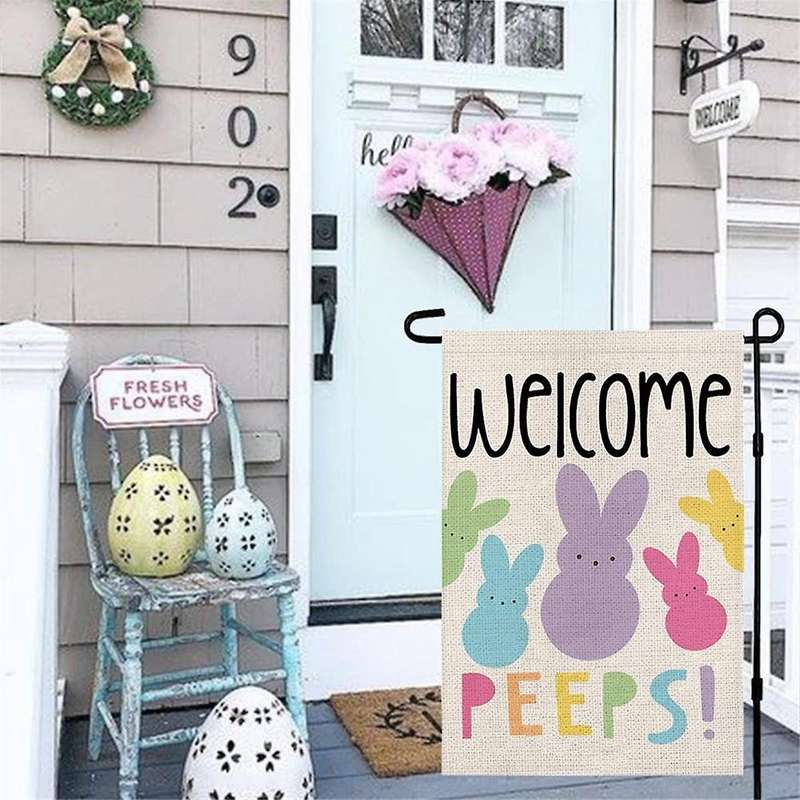 Welcome Easter Garden Flag Double Sided Vertical Bunny Banners Spring Outdoor Farmhouse Decoration