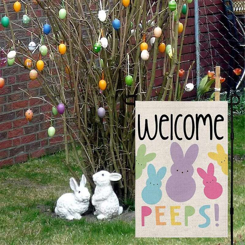 Welcome Easter Garden Flag Double Sided Vertical Bunny Banners Spring Outdoor Farmhouse Decoration