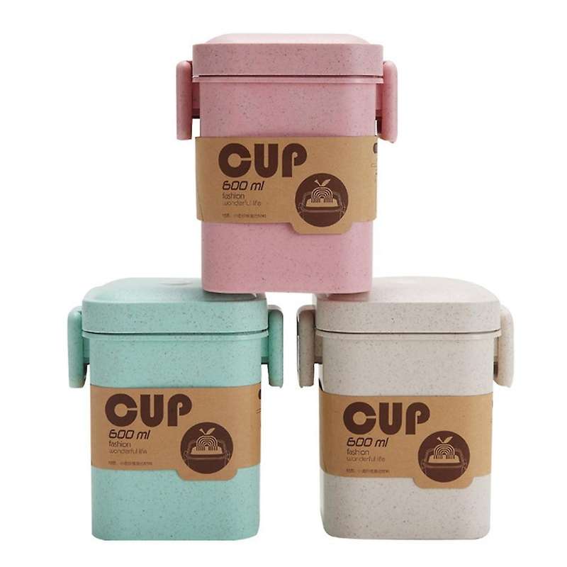 Wheat Straw Soup Cup Breakfast Cup Microwaveable Square Buckle Sealed Soup Pot Food Storage Containe