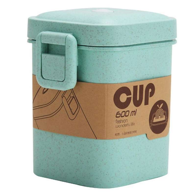 Wheat Straw Soup Cup Breakfast Cup Microwaveable Square Buckle Sealed Soup Pot Food Storage Containe