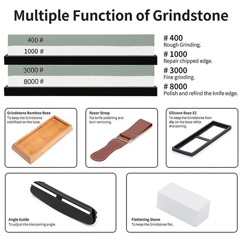 Whetstone Set-Premium Whetstone Sharpener Stone 2 Side Gravel 400/1000 3000/8000-Whetstone Set