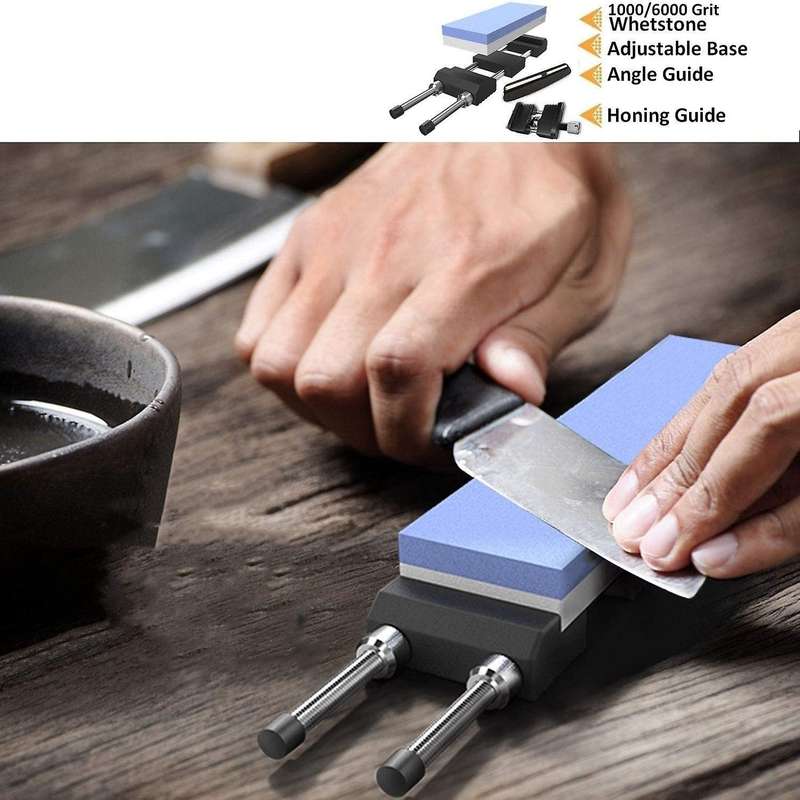 Whetstone Knife Sharpening Stone Set for Knives Complete with Honing Guide, Premium Holder Base and
