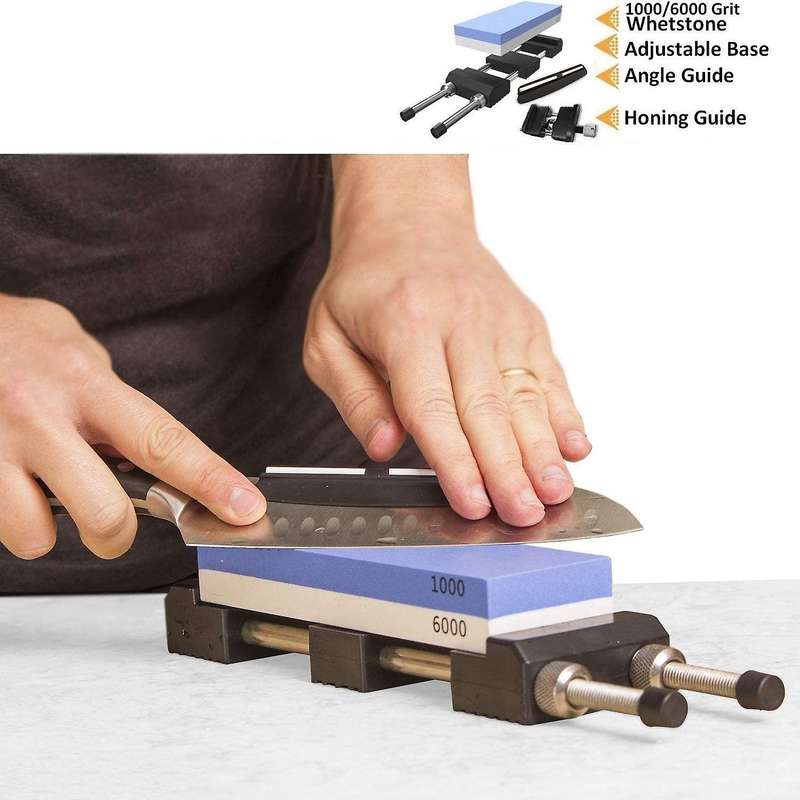 Whetstone Knife Sharpening Stone Set for Knives Complete with Honing Guide, Premium Holder Base and