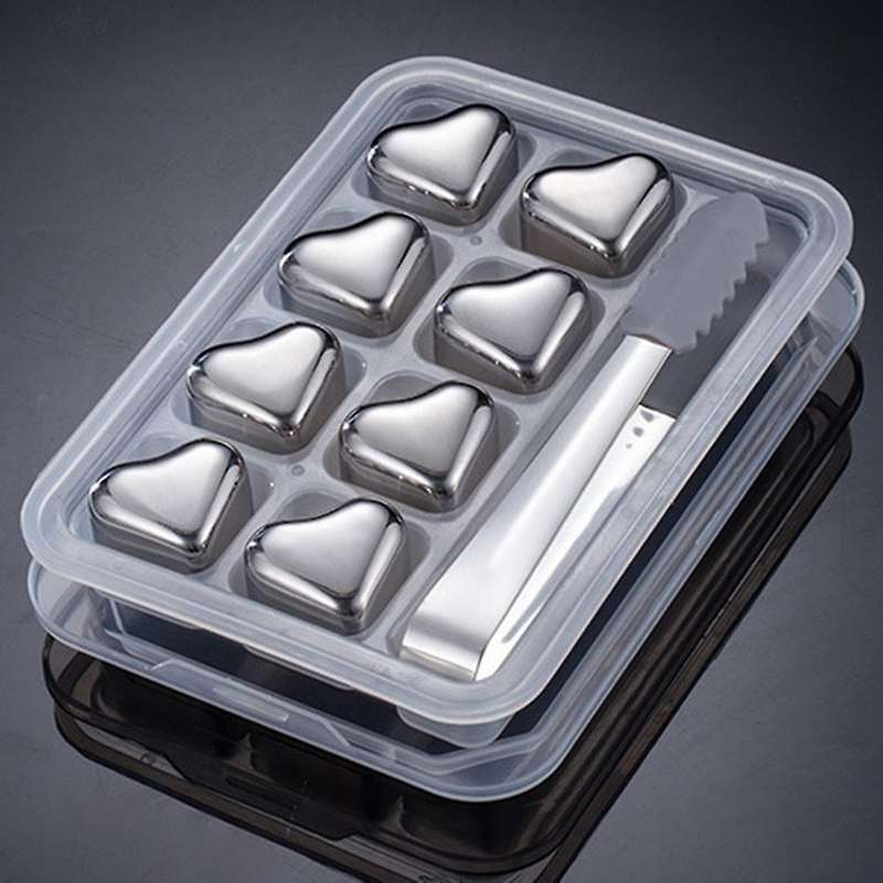 Whiskey Stones Gift Set Heart Shape Whiskey Rock Reusable Chilling Stone Stainless Steel Ice Cube