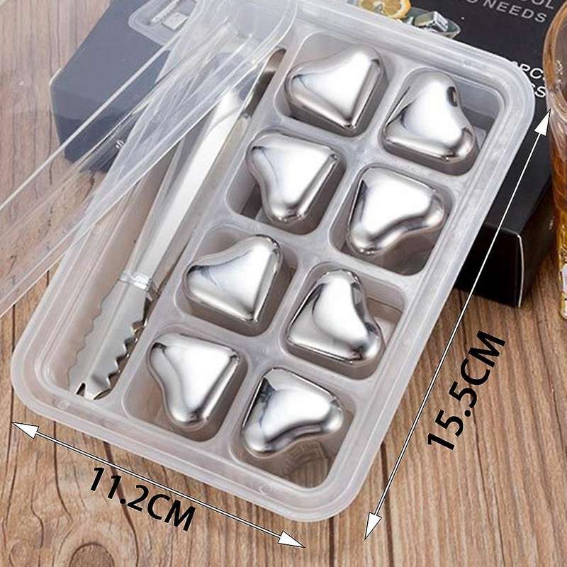 Whiskey Stones Gift Set Heart Shape Whiskey Rock Reusable Chilling Stone Stainless Steel Ice Cube