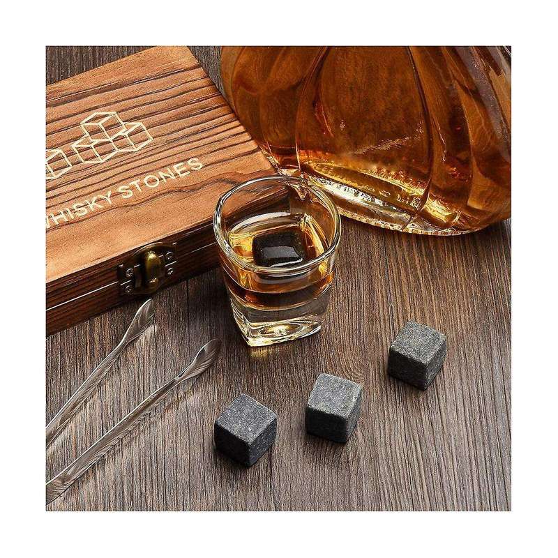 Whiskey Set 9 Granite Whiskey Rocks with Wooden Box Reusable Cooling Ice Cubes