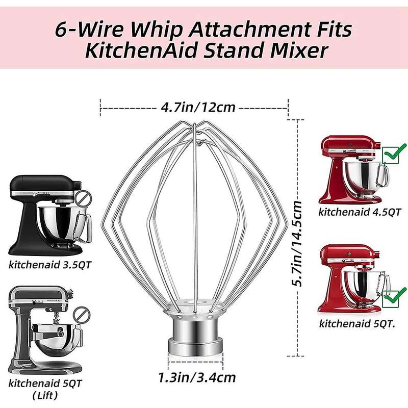 Whisk Attachment for Stand Mixer with Tilting Head, Stainless Steel Egg Cream Stirrer, Cake Mayonna
