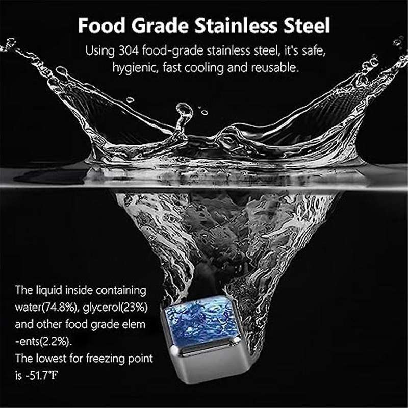 Whiskey Stones 6 Pack, Metal Reusable Ice-Cubes, High Cooling Technology, Stainless Steel Ice-Cubes