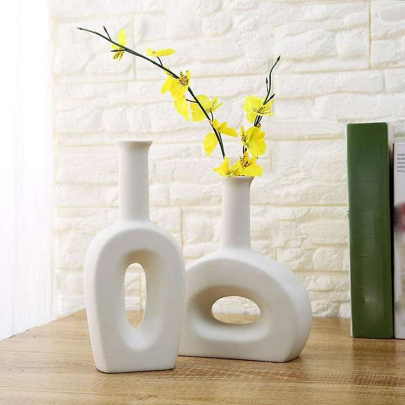 White Ceramic Vase-Elegant Design-Table Center Vase Perfect Home Decoration Vase (L)