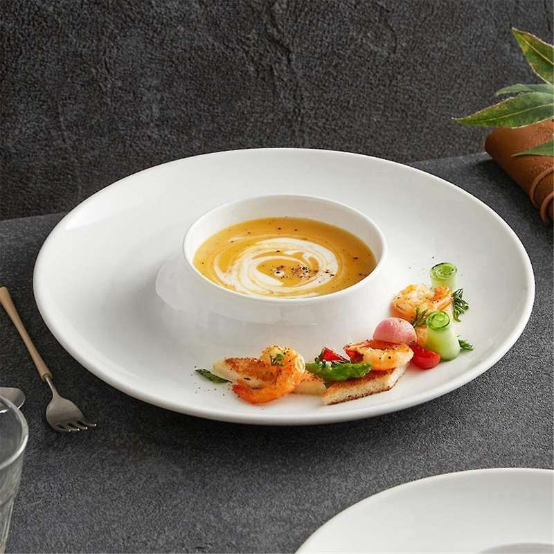 White Ceramic Western Food Straw Hat Plate Hotel Restaurant Molecular Cuisine Plate Dish Plate Speci