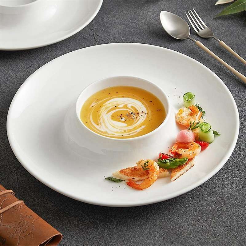 White Ceramic Western Food Straw Hat Plate Hotel Restaurant Molecular Cuisine Plate Dish Plate Speci