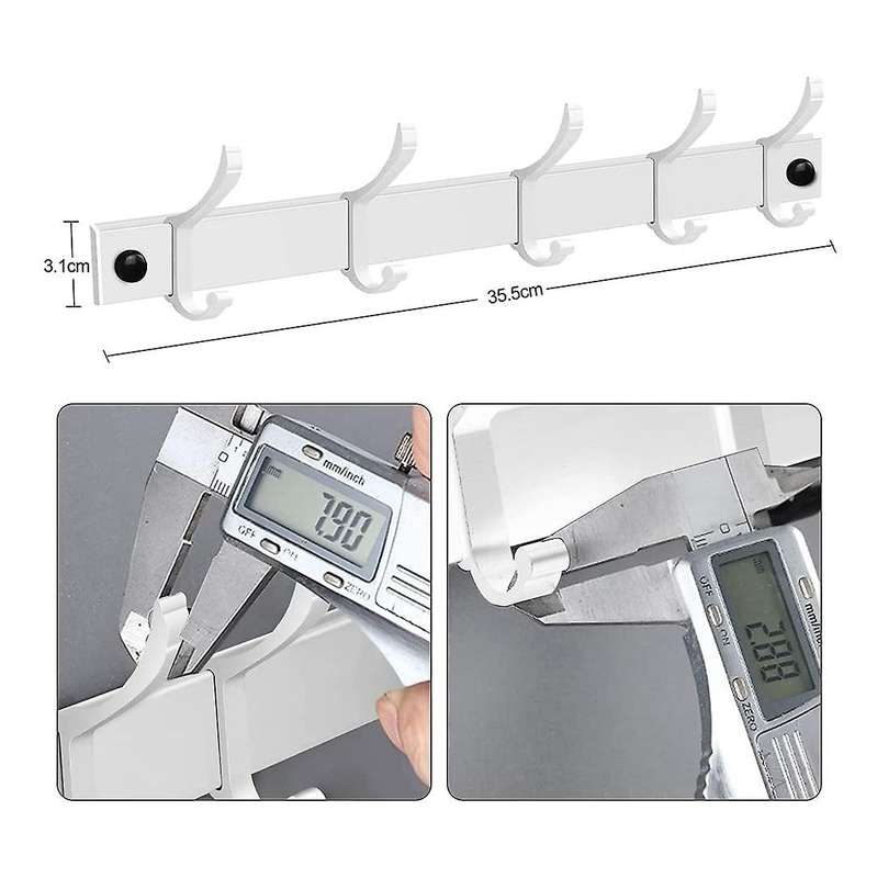 White Coat Hooks, Wall Mounted Coat Rack Aluminum Alloy Towel Rope Hook Moveable Dual-Hooks for Bath